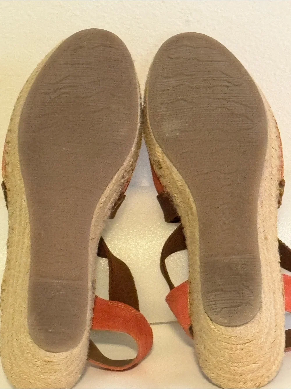 Born Coral and Brown Suede Espadrille Slingback Espadrille Sandals 3 Inch Size 9